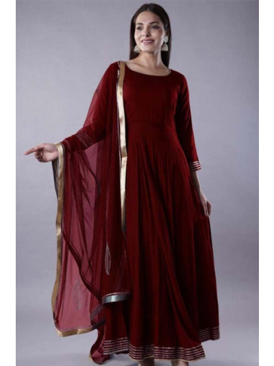 Embroidered Net Abaya Style Suit in Beige